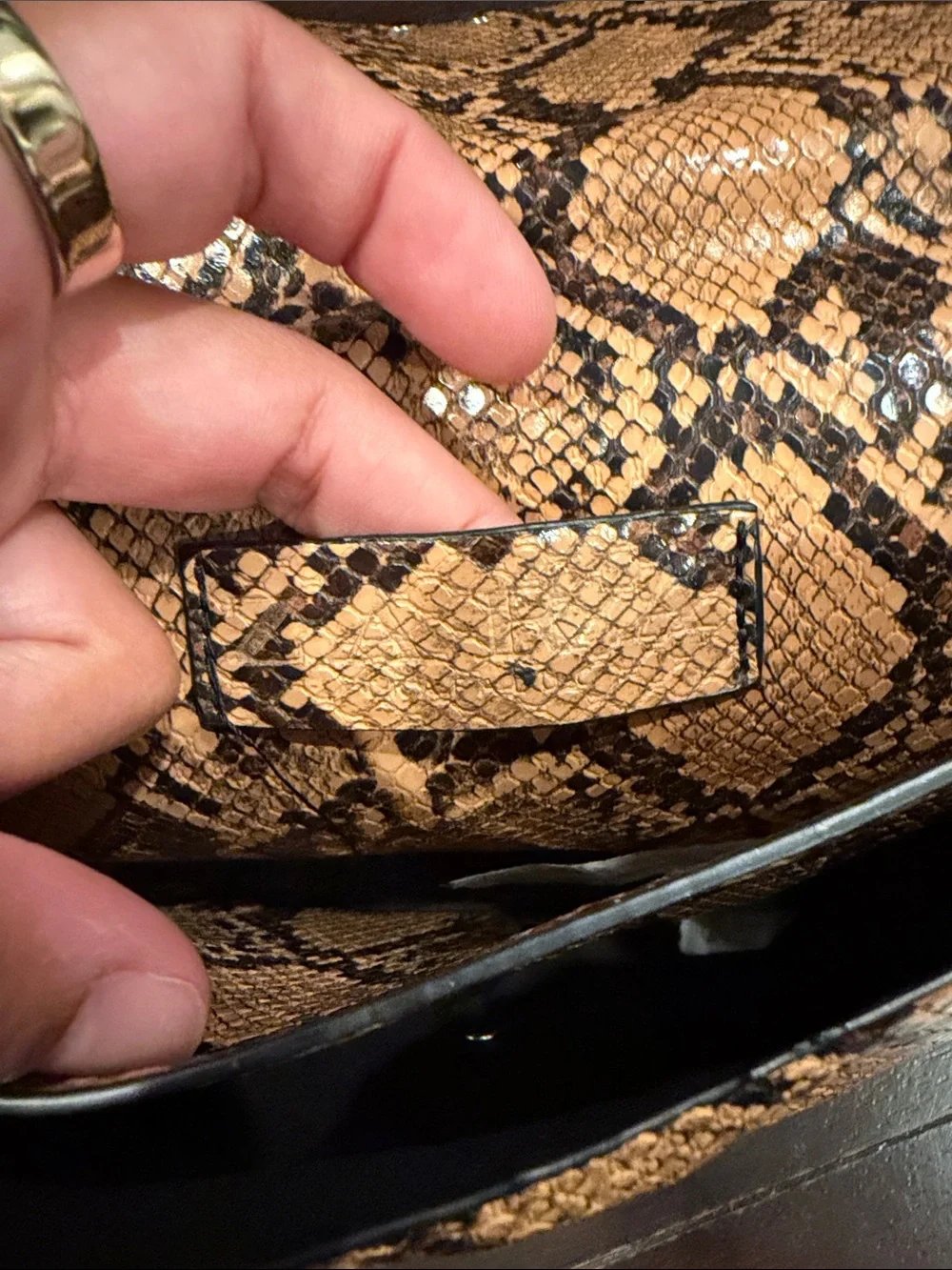 Zara Tan and Black Snake-Print Crossbody Bag with Chain Strap